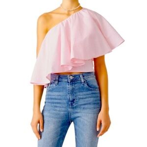 Viva Aviva Pink And White Striped One Shoulder Top Size XL